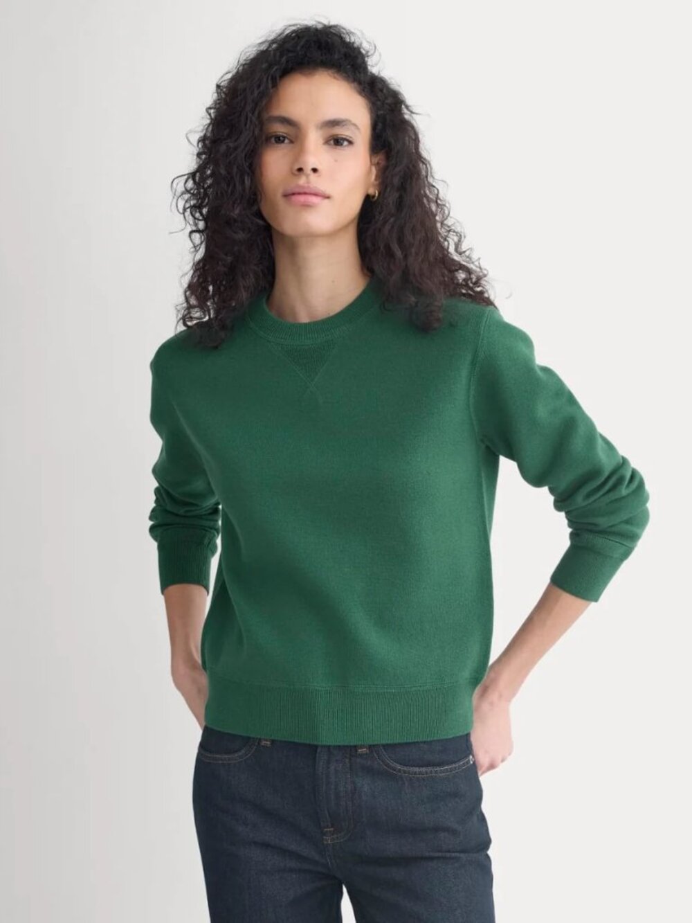 EVERLANE Double Knit Crew in Cotton Merino | Hunter Green - Picture 7 of 10